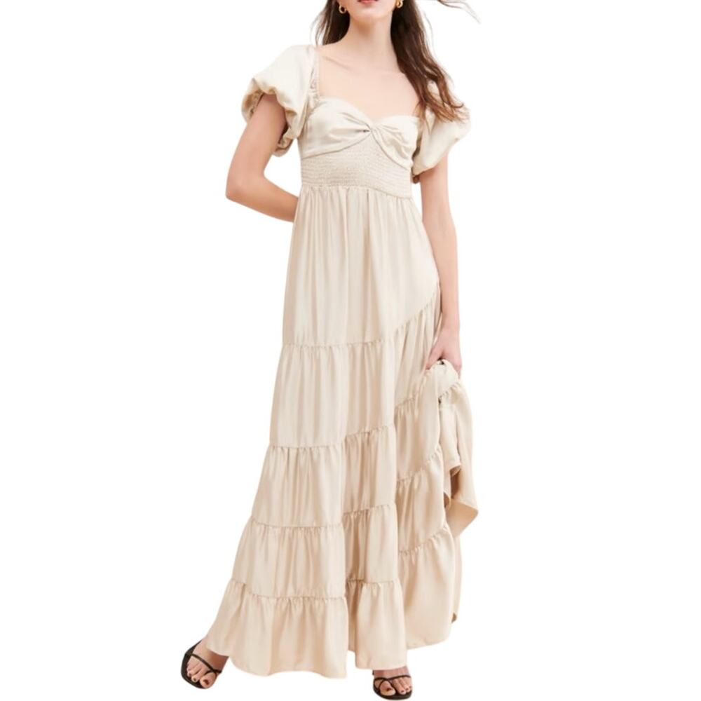 Sundrenched Silky Maxi Dress by Free People in White, Size: L